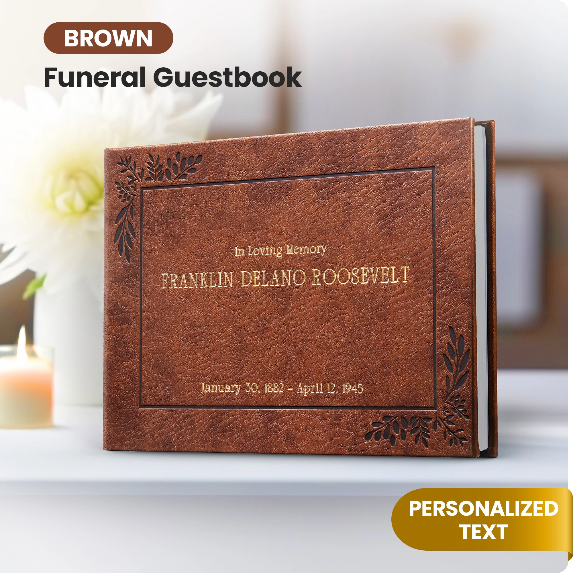 Personalized Funeral Guest Book - Brown